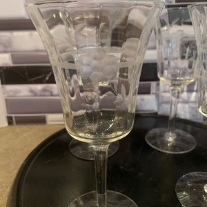 Vintage Etched Floral Barlett Collins Goblets Set Of 4